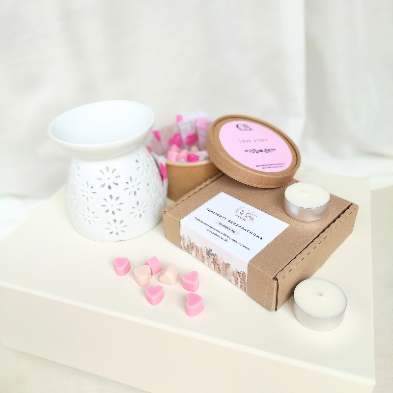 Zestaw prezentowy z kominkiem, woskami i tealightami